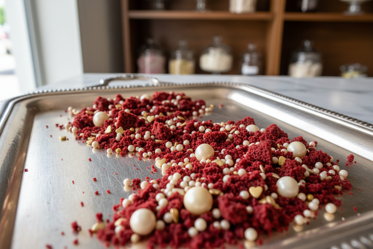 Red Velvet Romance**

**Colors:** Deep red, cream, gold
**Sprinkle Mix:** Velvet crumbs, pearls, heart shapes
**Label Description:**
*A rich and elegant blend inspired by classic red velvet desserts.*